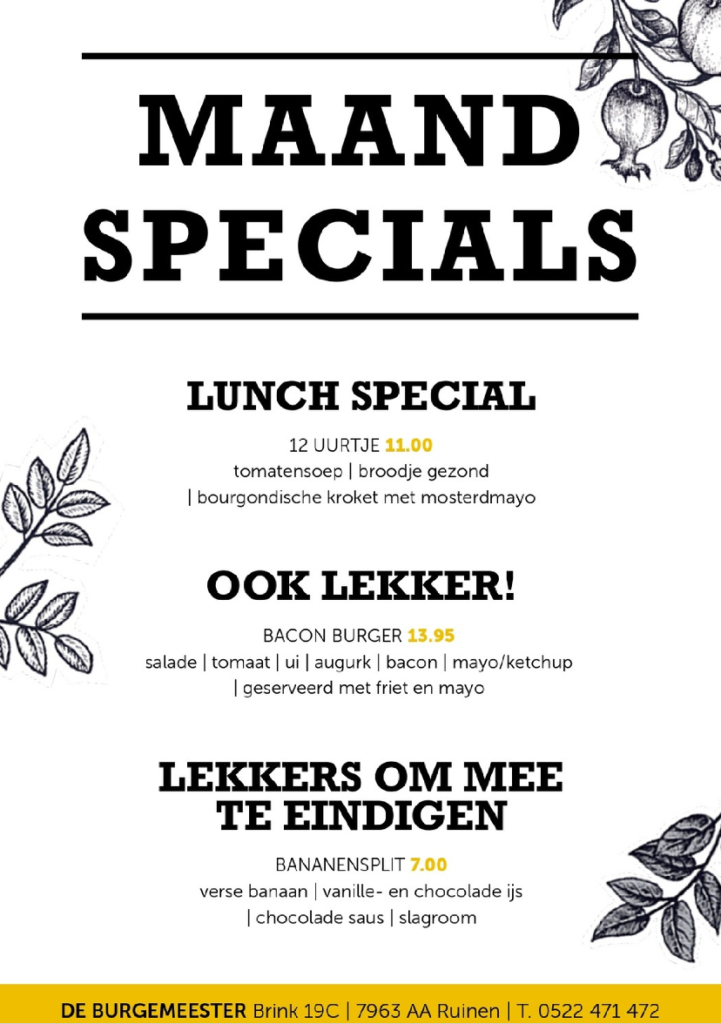 maandspecials aug-sept bij de Burgemeester Ruinen